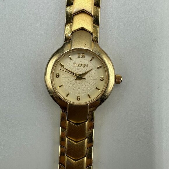 3/$30 Elgin Watch Women Gold Tone Round 21MM EG386 New Battery 7 Inch - Picture 1 of 15